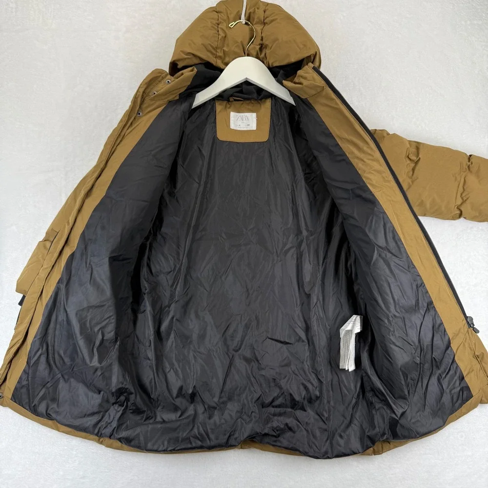 Zara Kids Brown Longline Hooded Down Puffer Coat Jacket‎ Size 8 READ